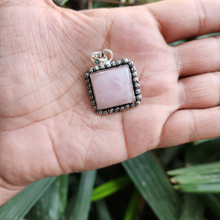 Certified Rose Quartz Square Shape Pendant for Self Esteem, Compassion and Love without Chain