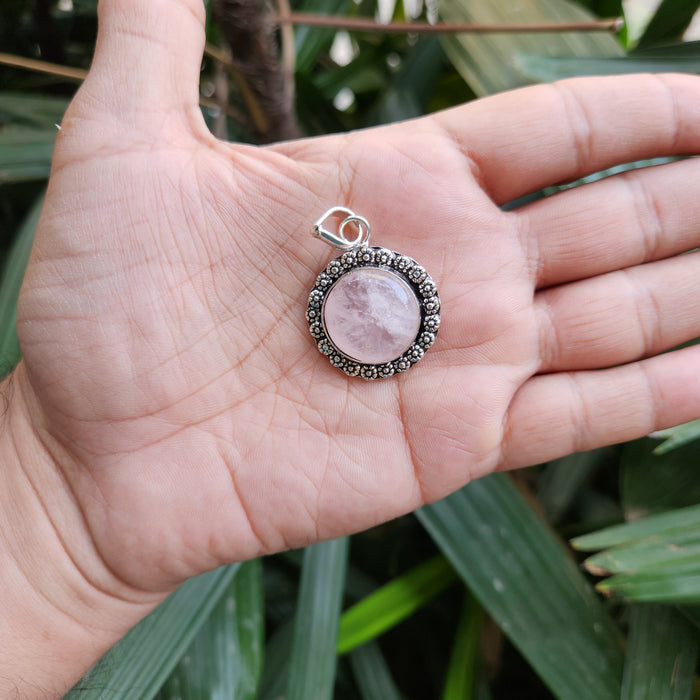 Certified Rose Quartz Pendant Round Shape for Self Esteem, Compassion and Love without Chain