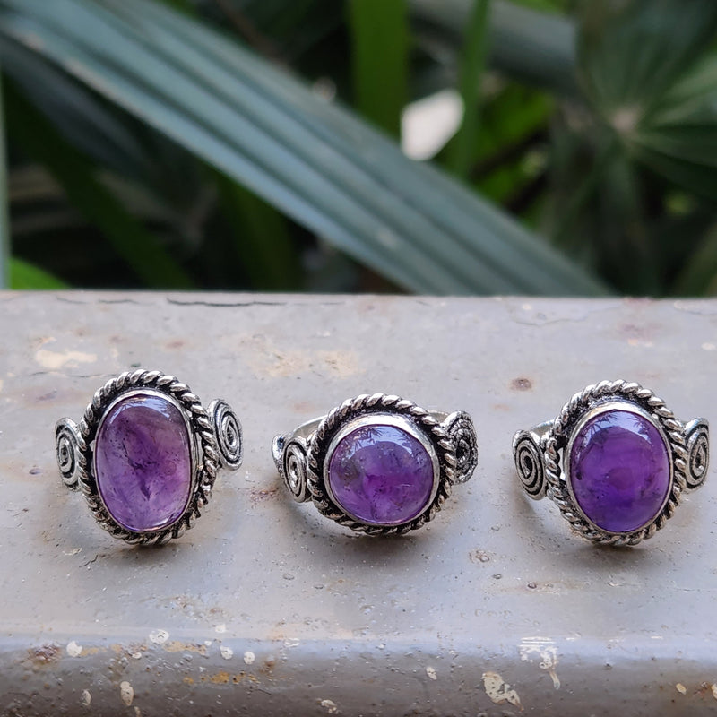 Certified Amethyst Adjustable Rings- Oval Shape