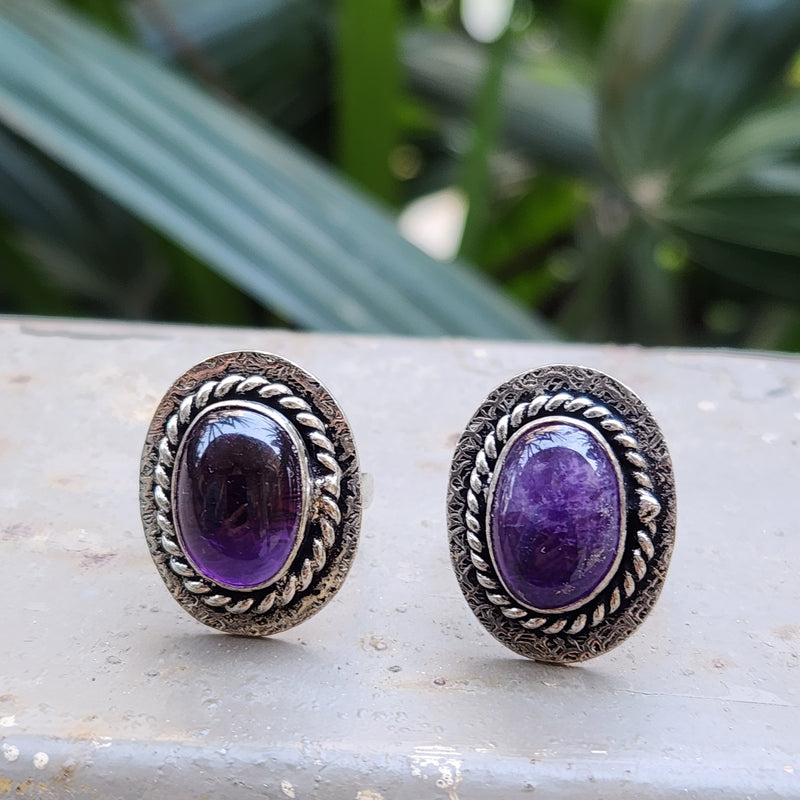 Certified Amethyst Adjustable Rings- Oval Shape