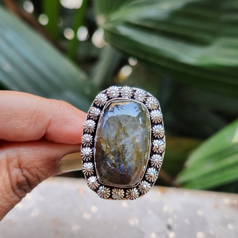 Certified Labradorite Adjustable Rings- Square Shape