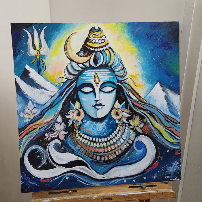 Handpainted Acrylic Lord Shiva- Mahakaal Painting- Stretched Canvas 20x20