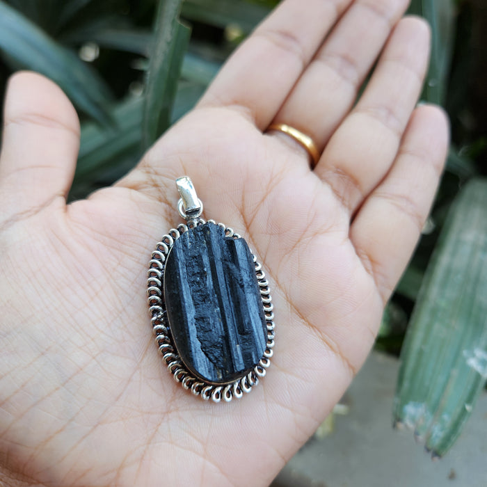 Certified Raw Black Tourmaline Pendant-1 without Chain