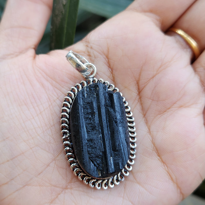 Certified Raw Black Tourmaline Pendant-1 without Chain