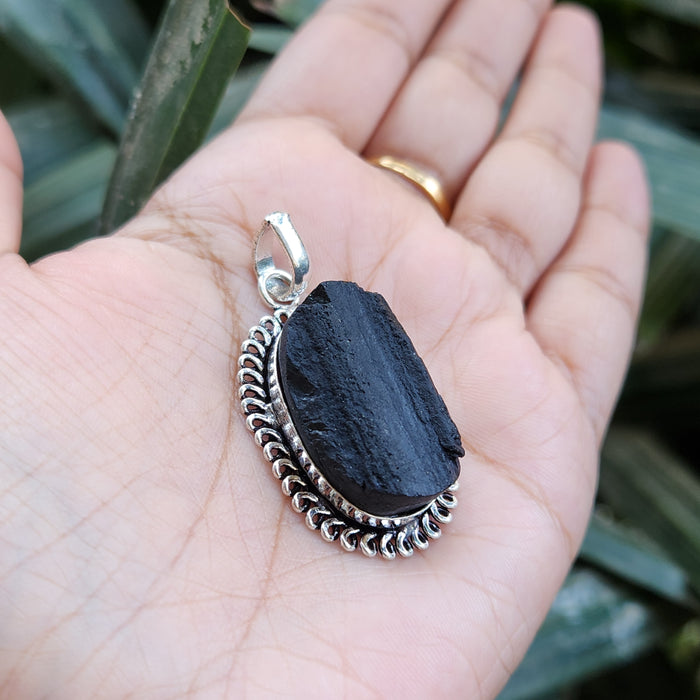Certified Raw Black Tourmaline Pendant-2 without Chain