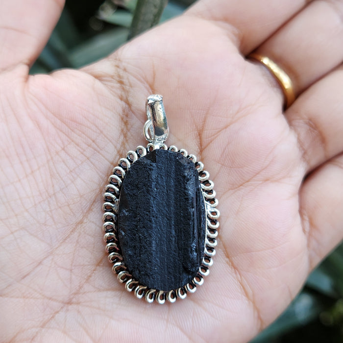 Certified Raw Black Tourmaline Pendant-2 without Chain