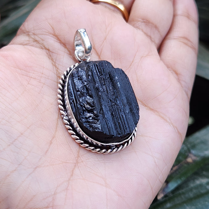 Certified Raw Black Tourmaline Pendant-3 without Chain