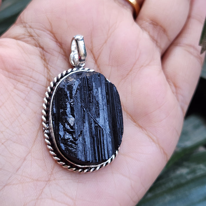 Certified Raw Black Tourmaline Pendant-3 without Chain
