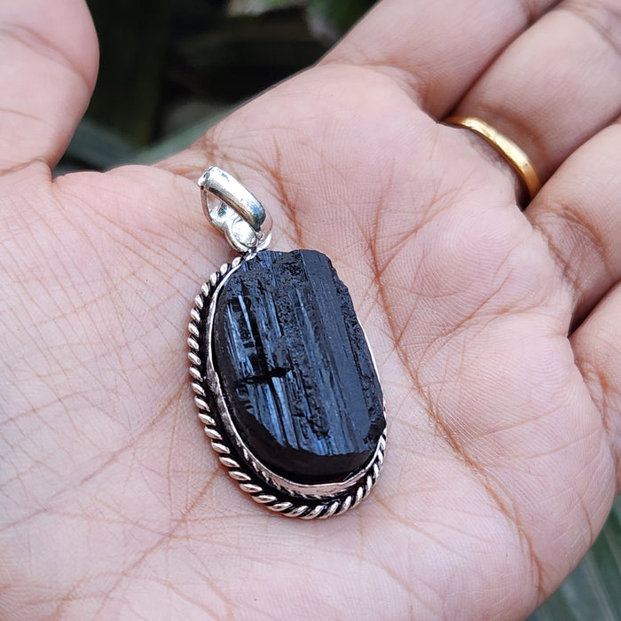 Certified Raw Black Tourmaline Pendant-4 without Chain