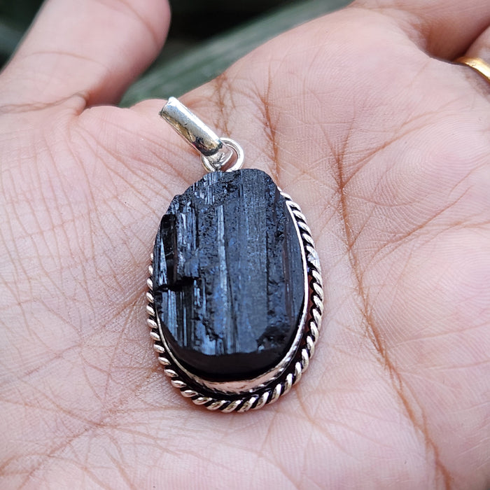 Certified Raw Black Tourmaline Pendant-4 without Chain