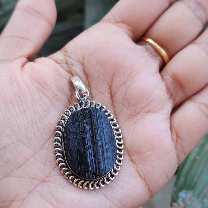 Certified Raw Black Tourmaline Pendant-5 without Chain