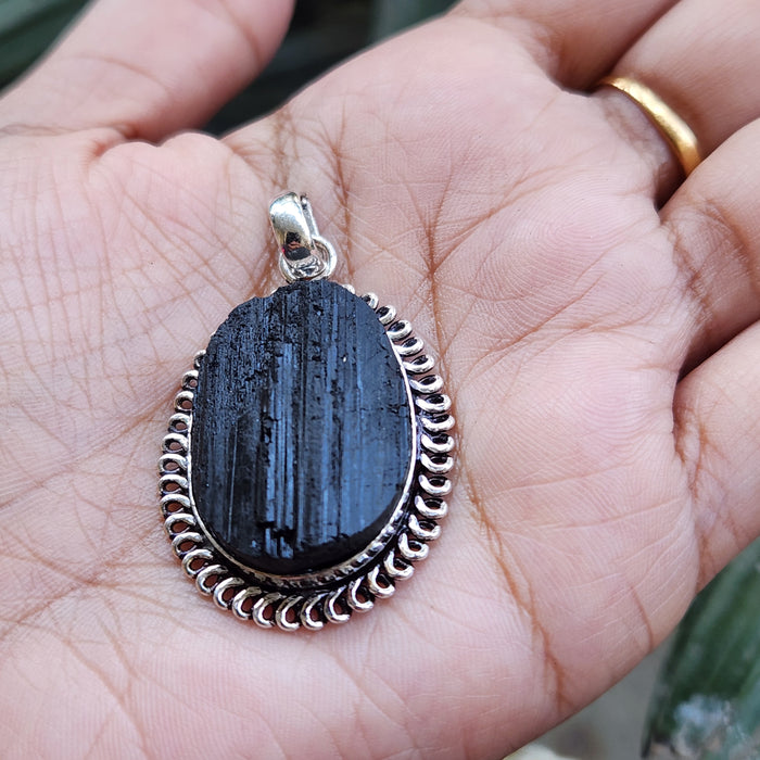 Certified Raw Black Tourmaline Pendant-5 without Chain