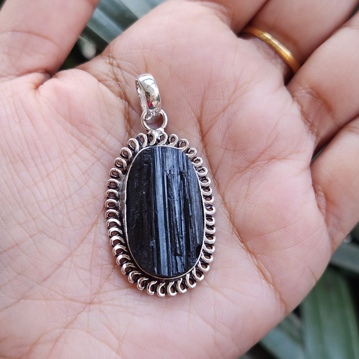Certified Raw Black Tourmaline Pendant-6 without Chain