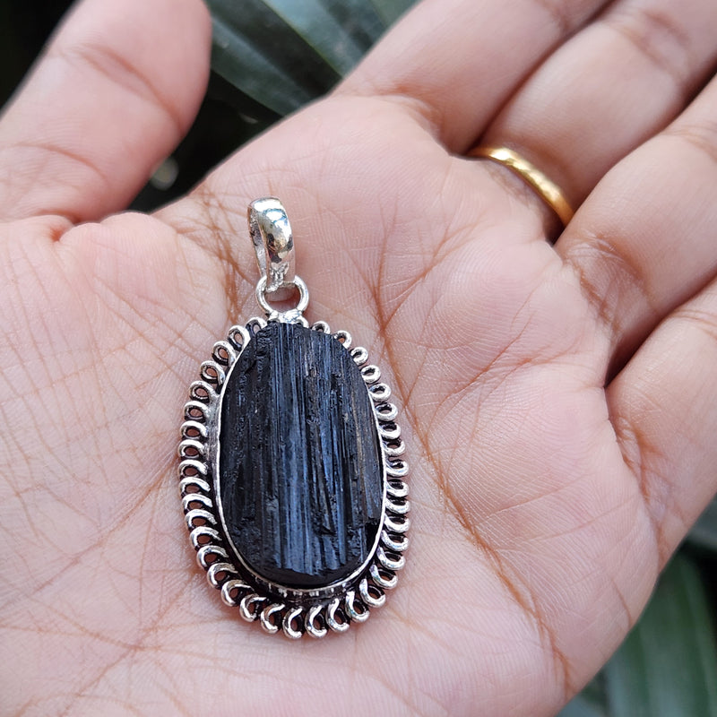 Certified Raw Black Tourmaline Pendant-6 without Chain