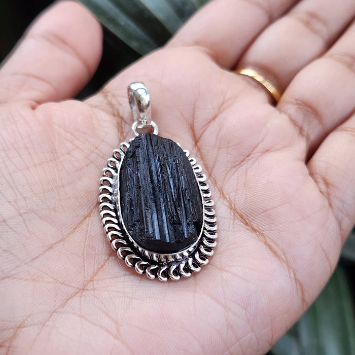 Certified Raw Black Tourmaline Pendant-6 without Chain