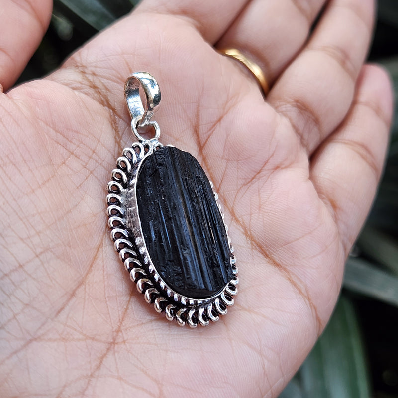 Certified Raw Black Tourmaline Pendant-6 without Chain