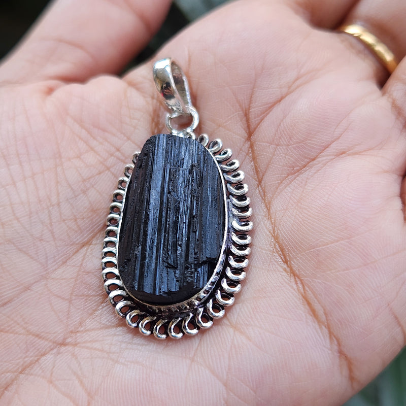 Certified Raw Black Tourmaline Pendant-6 without Chain