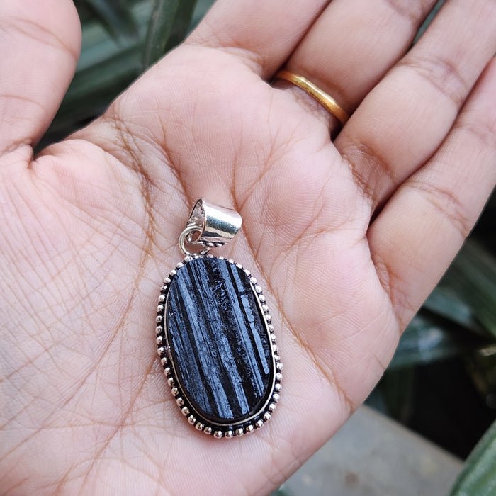 Certified Raw Black Tourmaline Pendant-7 without Chain