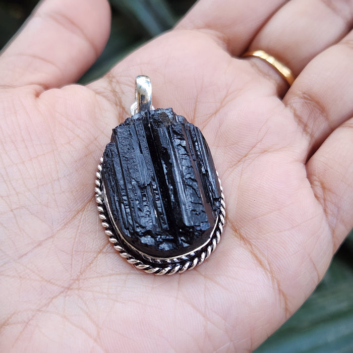 Certified Raw Black Tourmaline Pendant-8 without Chain