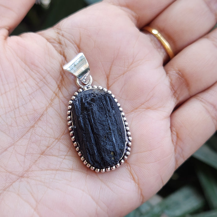 Certified Raw Black Tourmaline Pendant-9 without Chain