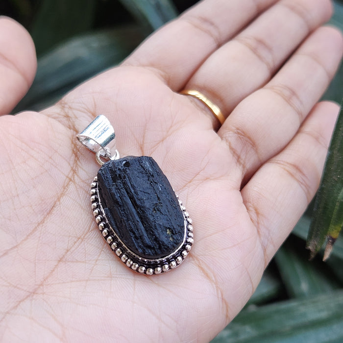 Certified Raw Black Tourmaline Pendant-9 without Chain