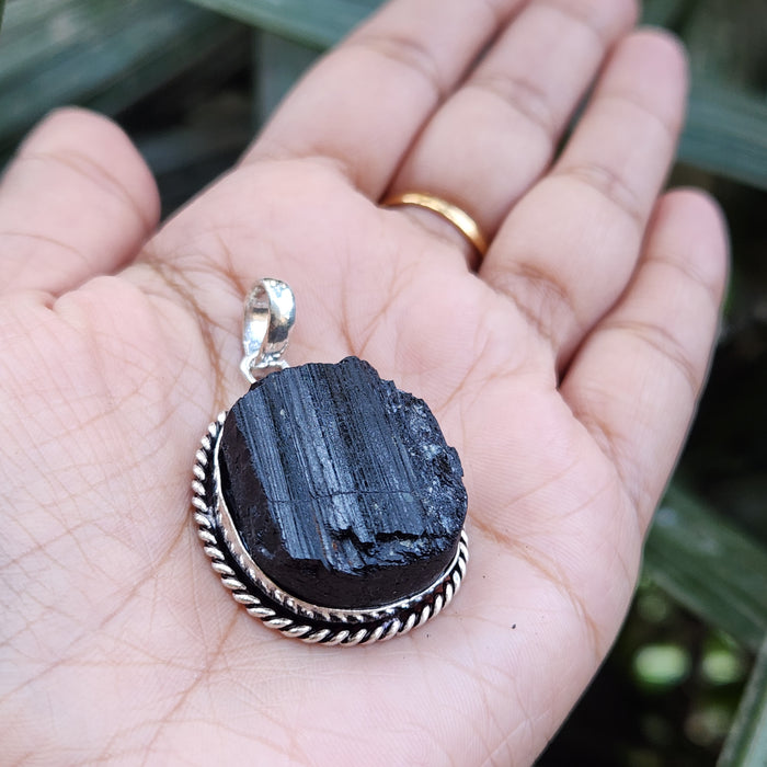 Certified Raw Black Tourmaline Pendant-10 without Chain