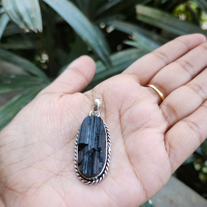 Certified Raw Black Tourmaline Pendant-13 without Chain