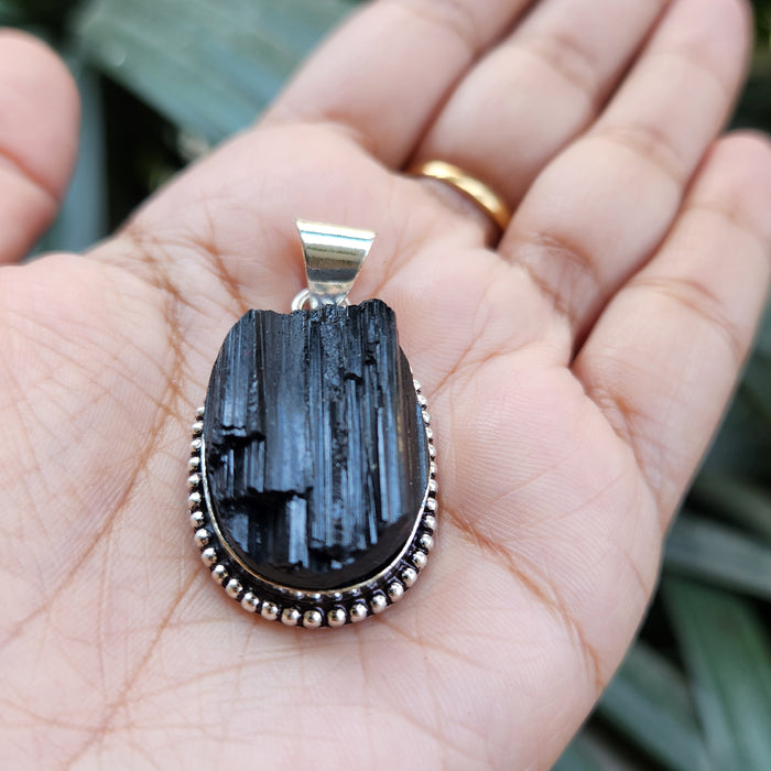 Certified Raw Black Tourmaline Pendant-11 without Chain