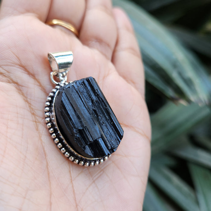 Certified Raw Black Tourmaline Pendant-11 without Chain