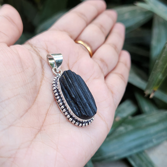 Certified Raw Black Tourmaline Pendant-12 without Chain