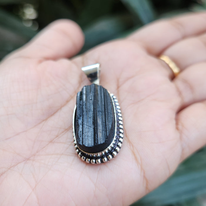 Certified Raw Black Tourmaline Pendant-12 without Chain