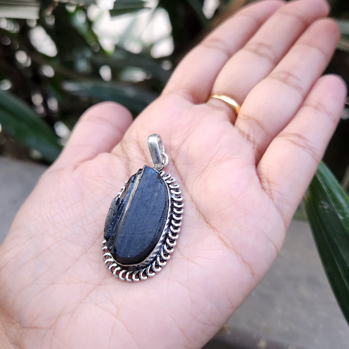 Certified Raw Black Tourmaline Pendant-14 without Chain