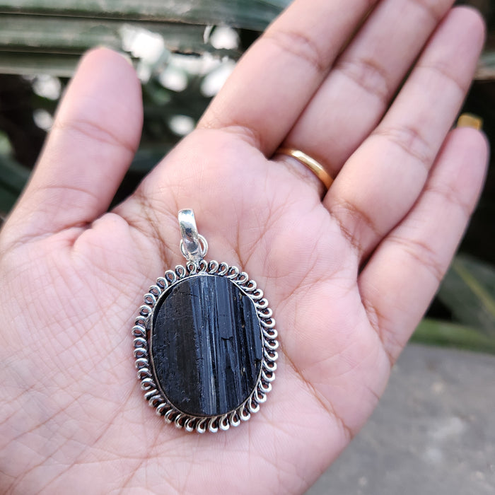 Certified Raw Black Tourmaline Pendant-15 without Chain