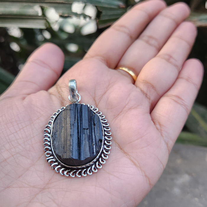 Certified Raw Black Tourmaline Pendant-15 without Chain