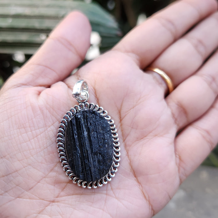 Certified Raw Black Tourmaline Pendant-16 without Chain