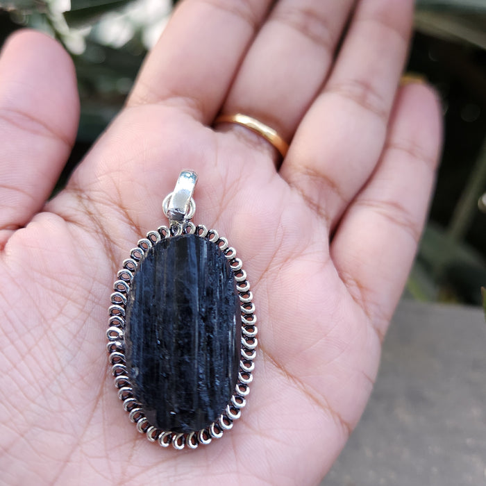 Certified Raw Black Tourmaline Pendant-17 without Chain