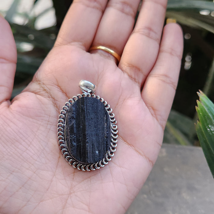 Certified Raw Black Tourmaline Pendant-18 without Chain
