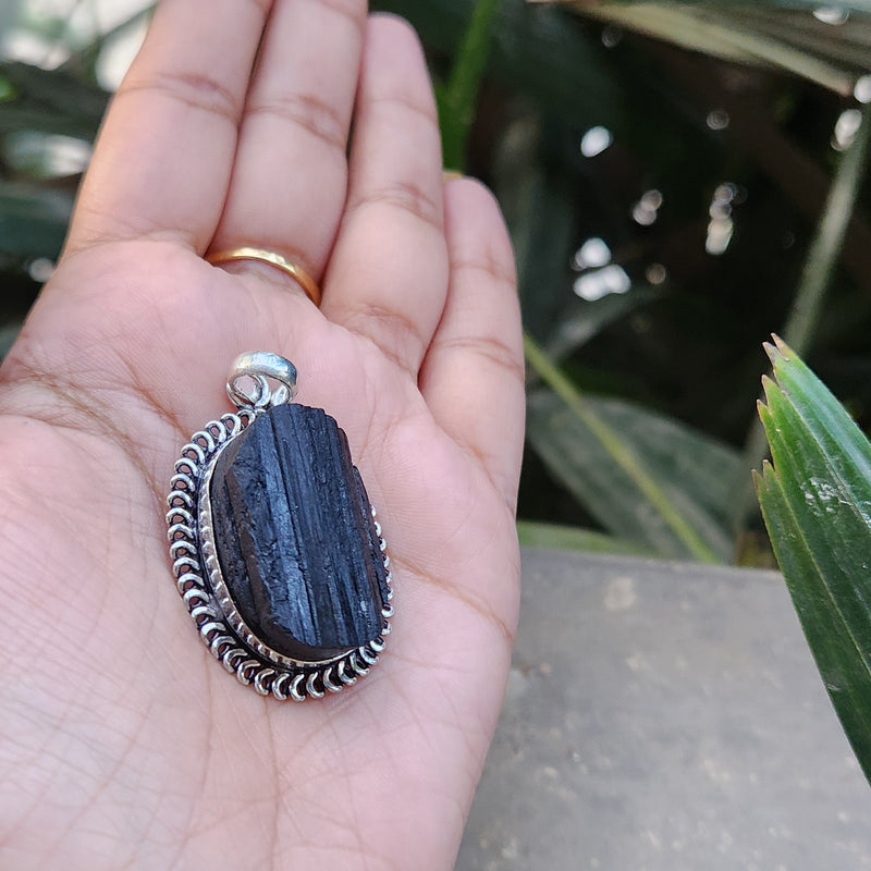Certified Raw Black Tourmaline Pendant-18 without Chain