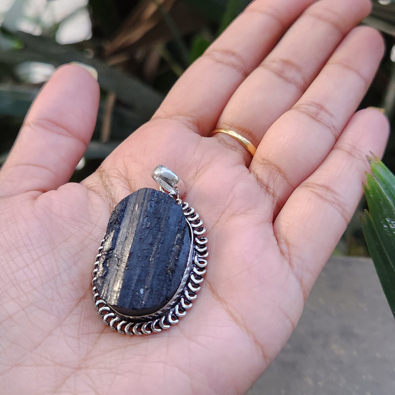 Certified Raw Black Tourmaline Pendant-18 without Chain