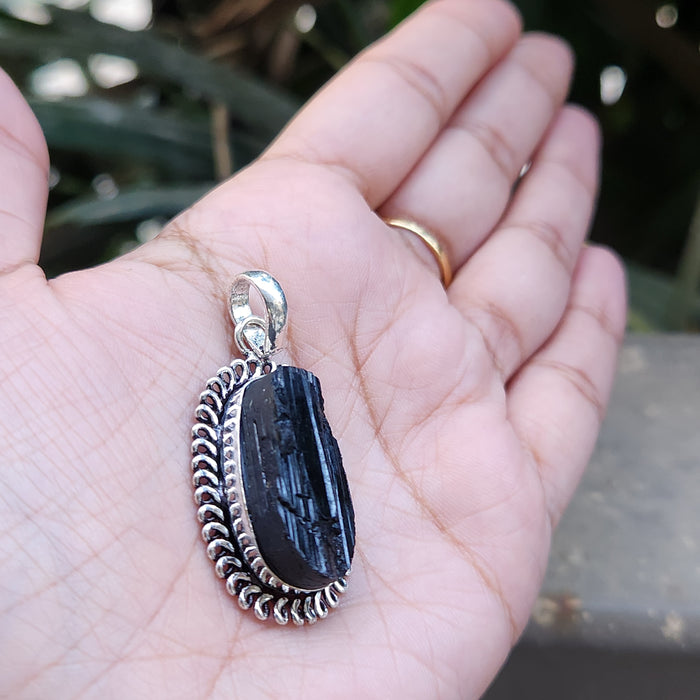 Certified Raw Black Tourmaline Pendant-19 without Chain
