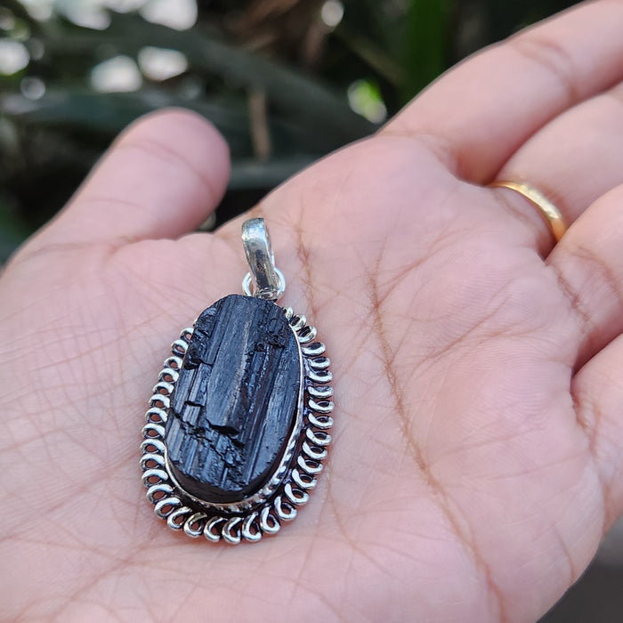 Certified Raw Black Tourmaline Pendant-19 without Chain