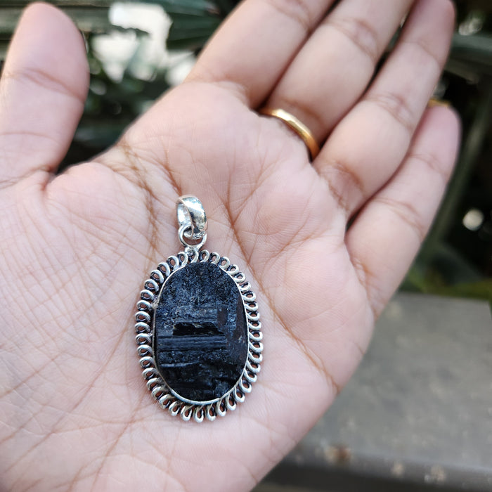 Certified Raw Black Tourmaline Pendant-20 without Chain