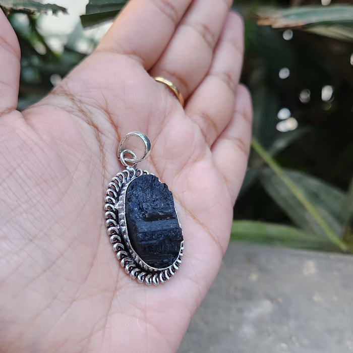 Certified Raw Black Tourmaline Pendant-20 without Chain