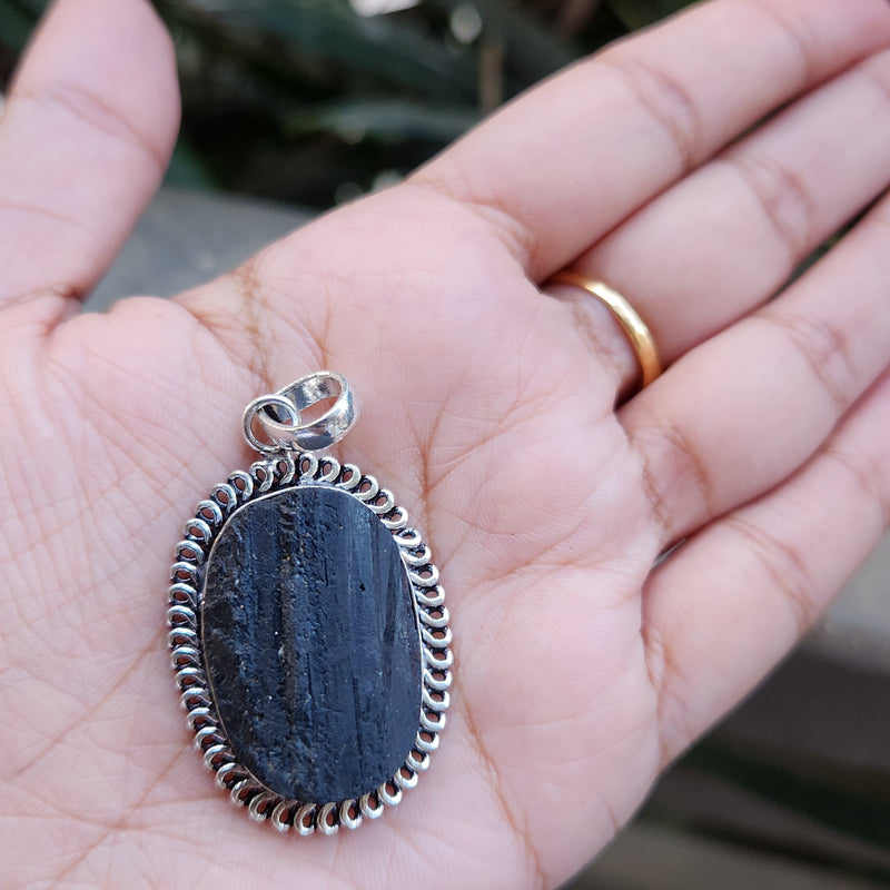 Certified Raw Black Tourmaline Pendant-21 without Chain