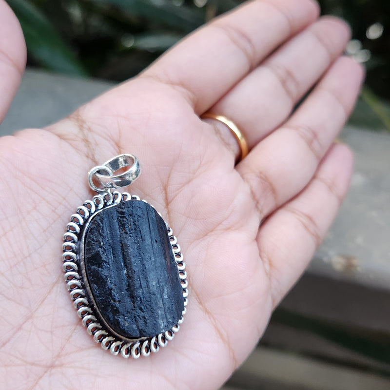 Certified Raw Black Tourmaline Pendant-21 without Chain