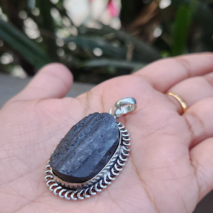 Certified Raw Black Tourmaline Pendant-21 without Chain