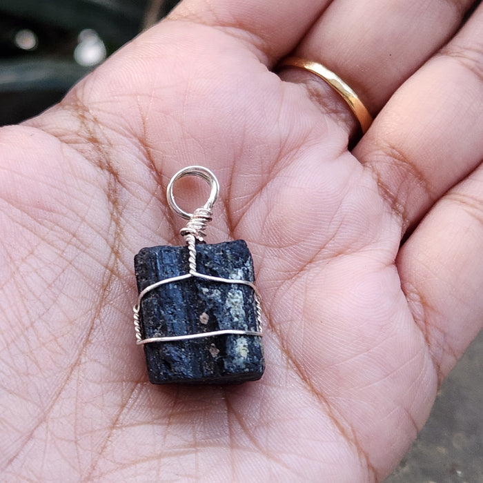 Certified Raw Black Tourmaline Pendant-22 without Chain