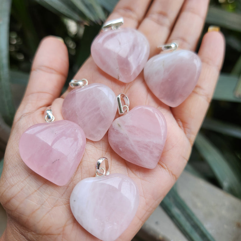 Certified & Energised Rose Quartz Heart Shape Pendant
