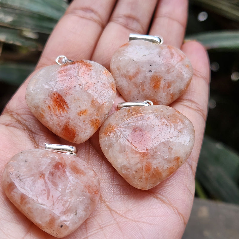 Certified & Energised Sunstone Heart Shape Pendant without chain