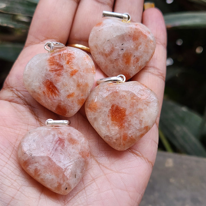 Certified & Energised Sunstone Heart Shape Pendant without chain
